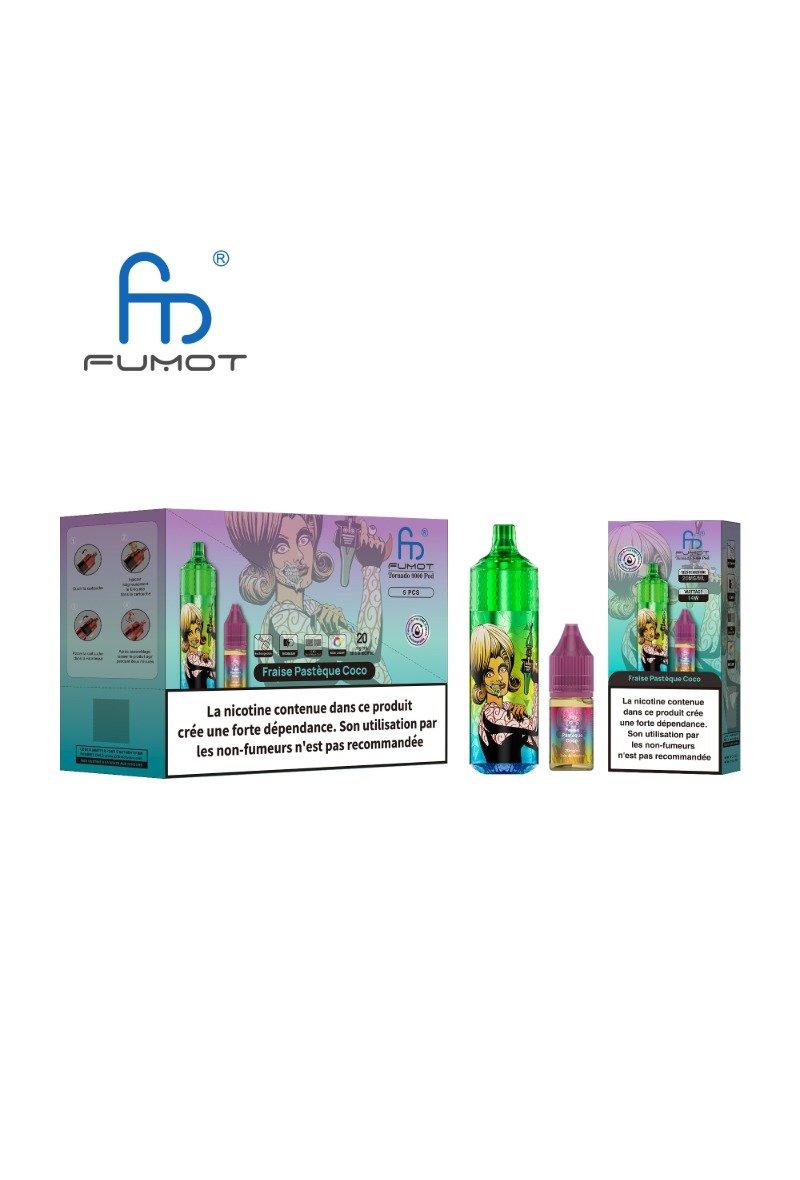 TORNADO 9000 POD RECHARGEABLE (2%) FRAISE PASTEQUE COCO